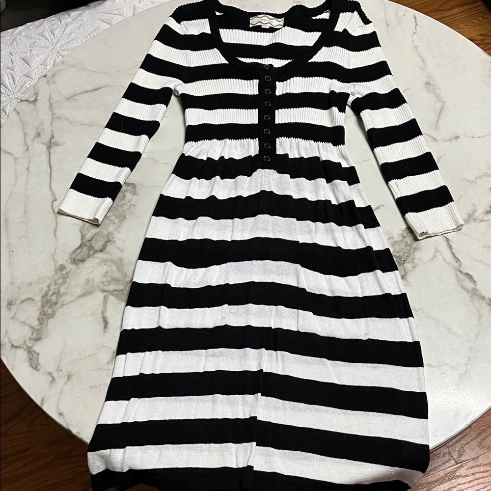 Pink Rose Black and White Striped Kids Dress